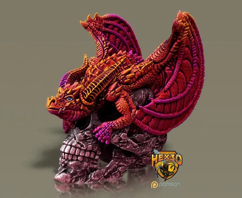 STL - Calavera de Dragón Hex3D render 2