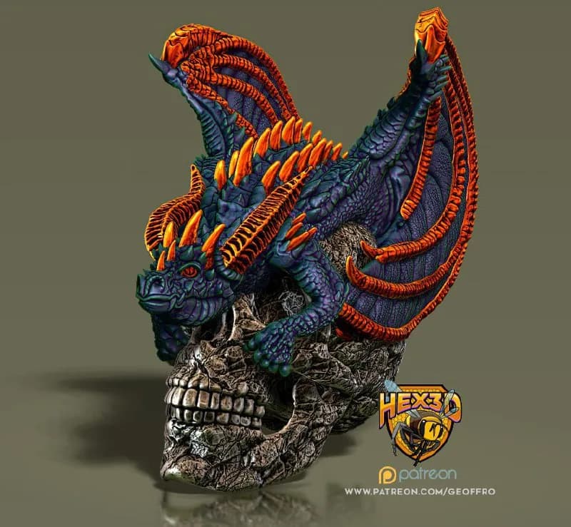 STL - Calavera de dragón multicolor
