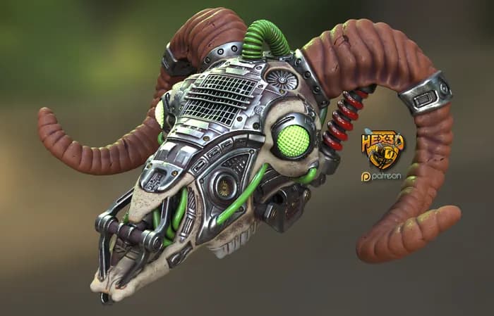 STL - Calavera de Oveja Cyborg render 3