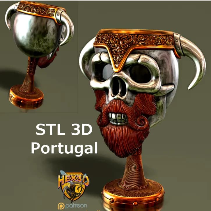 STL - Cáliz Vikingo Calavera Hex3D render 2