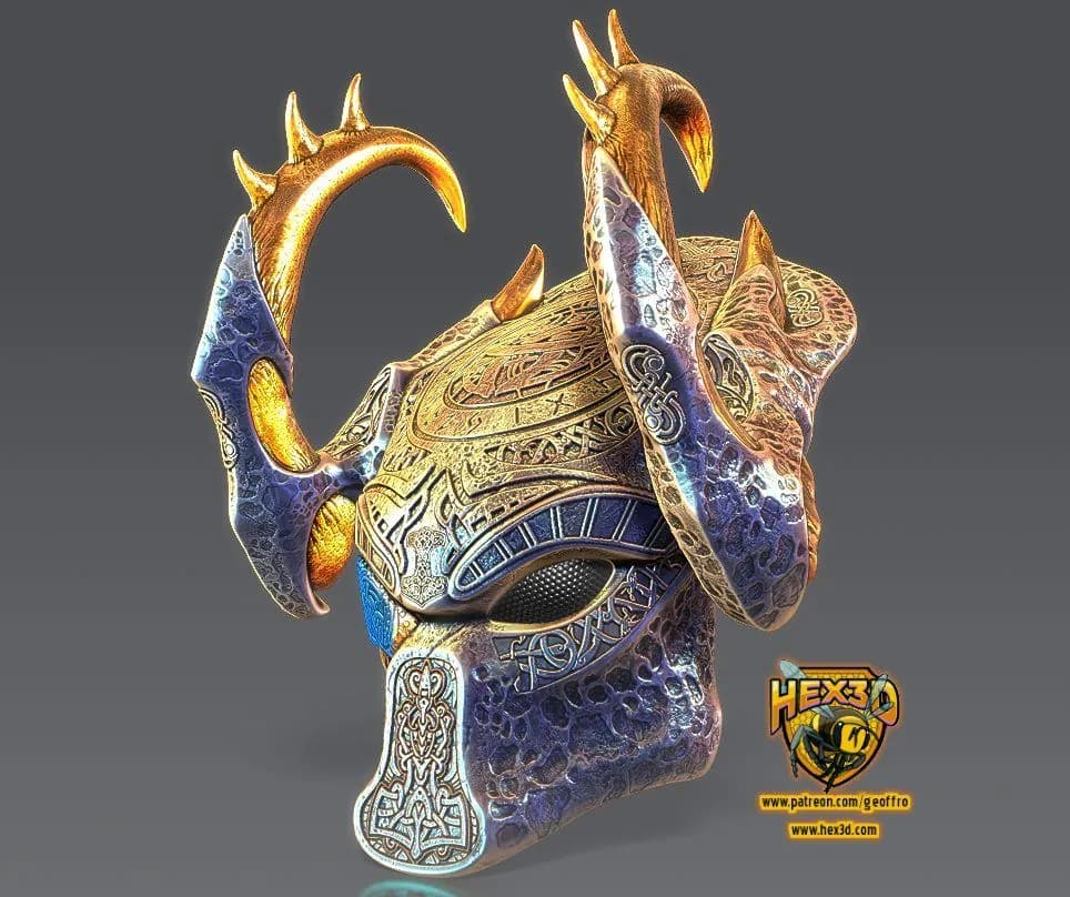 STL - Casco de Predator Vikingo render 2
