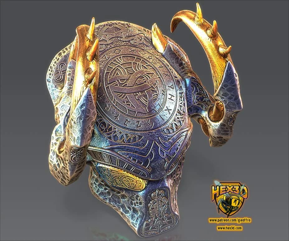 STL - Casco de Predator Vikingo render 4