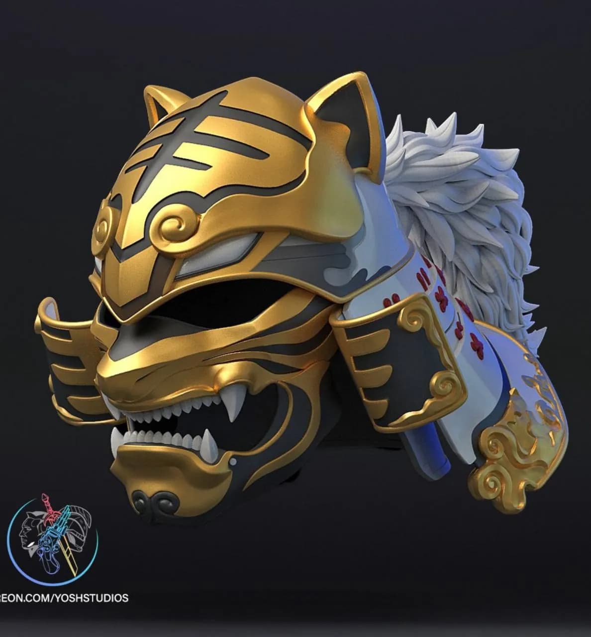 STL - Casco de Samurai Tigre Dorado