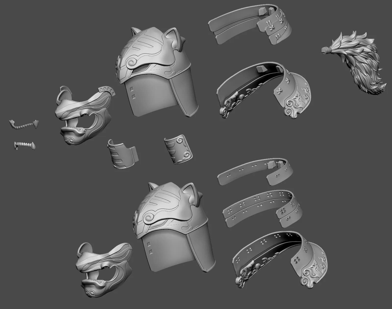 STL - Casco de Samurai Tigre Dorado render 2