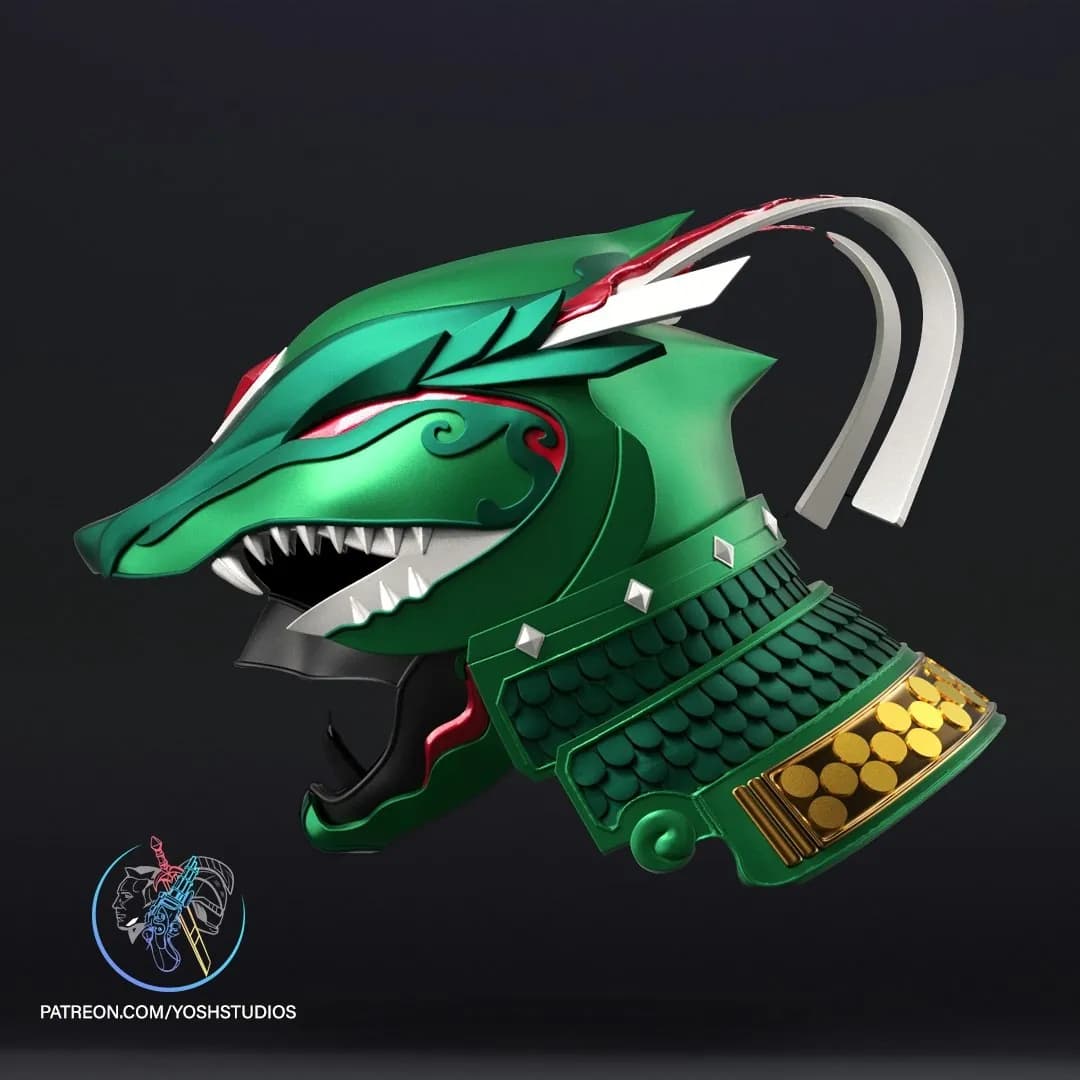 STL - Casco Samurai Dragón Verde
