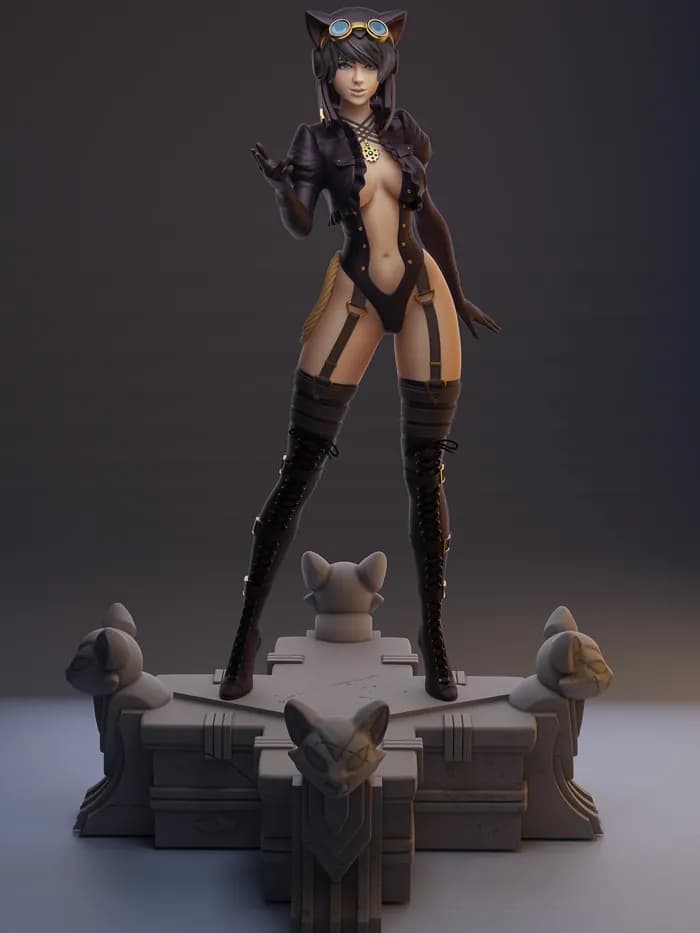 STL - Catwoman Steampunk render 3
