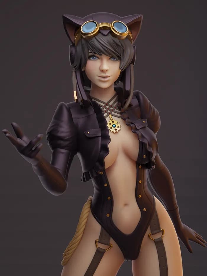 STL - Catwoman Steampunk render 4