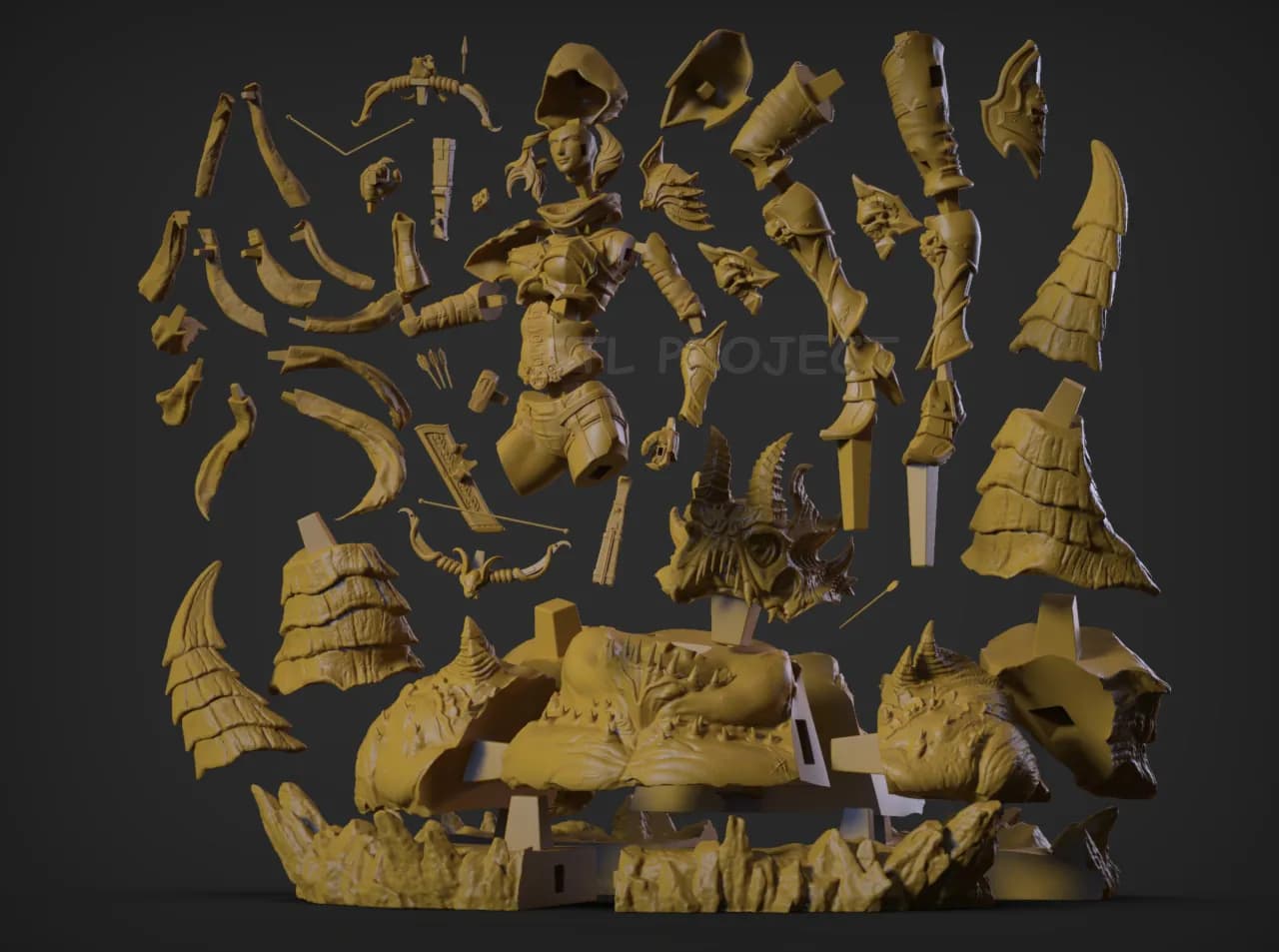 STL - Cazadora de demonios con ballesta render 2