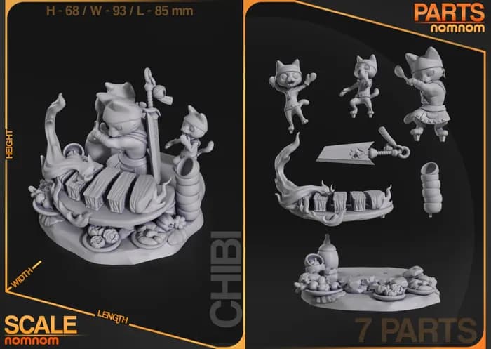 STL - chibi meowscular chef render 2