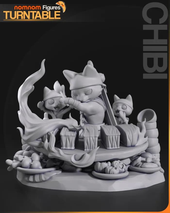 STL - chibi meowscular chef render 3
