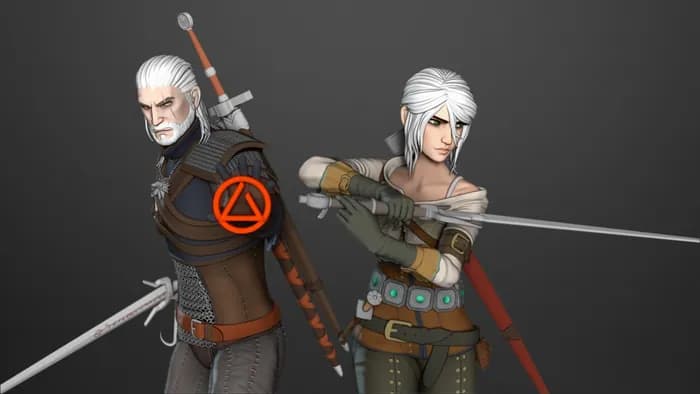 STL - ciri and geralt the witcher 3 (2) render 2