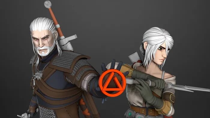 STL - ciri and geralt the witcher 3 (2) render 3