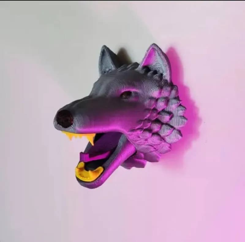 STL - Wolf head wall coat rack