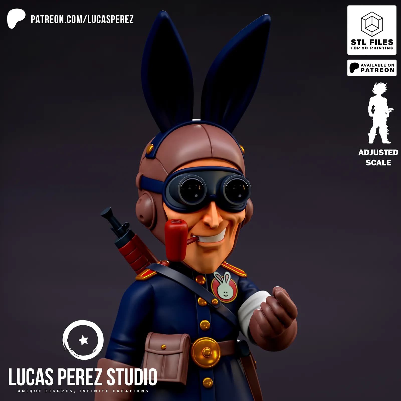 STL - Conejo Militar con Pipa render 2