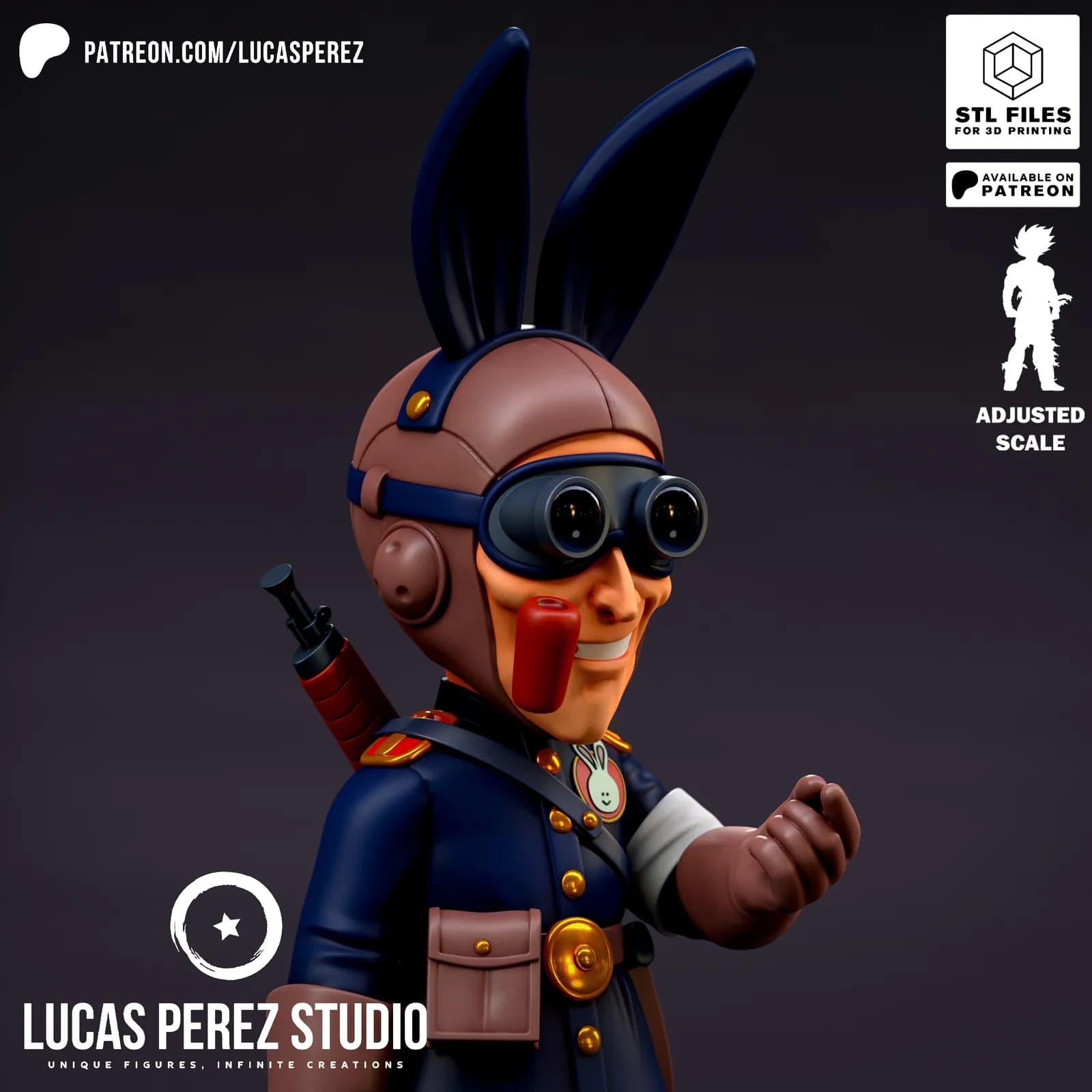 STL - Conejo Militar con Pipa render 3
