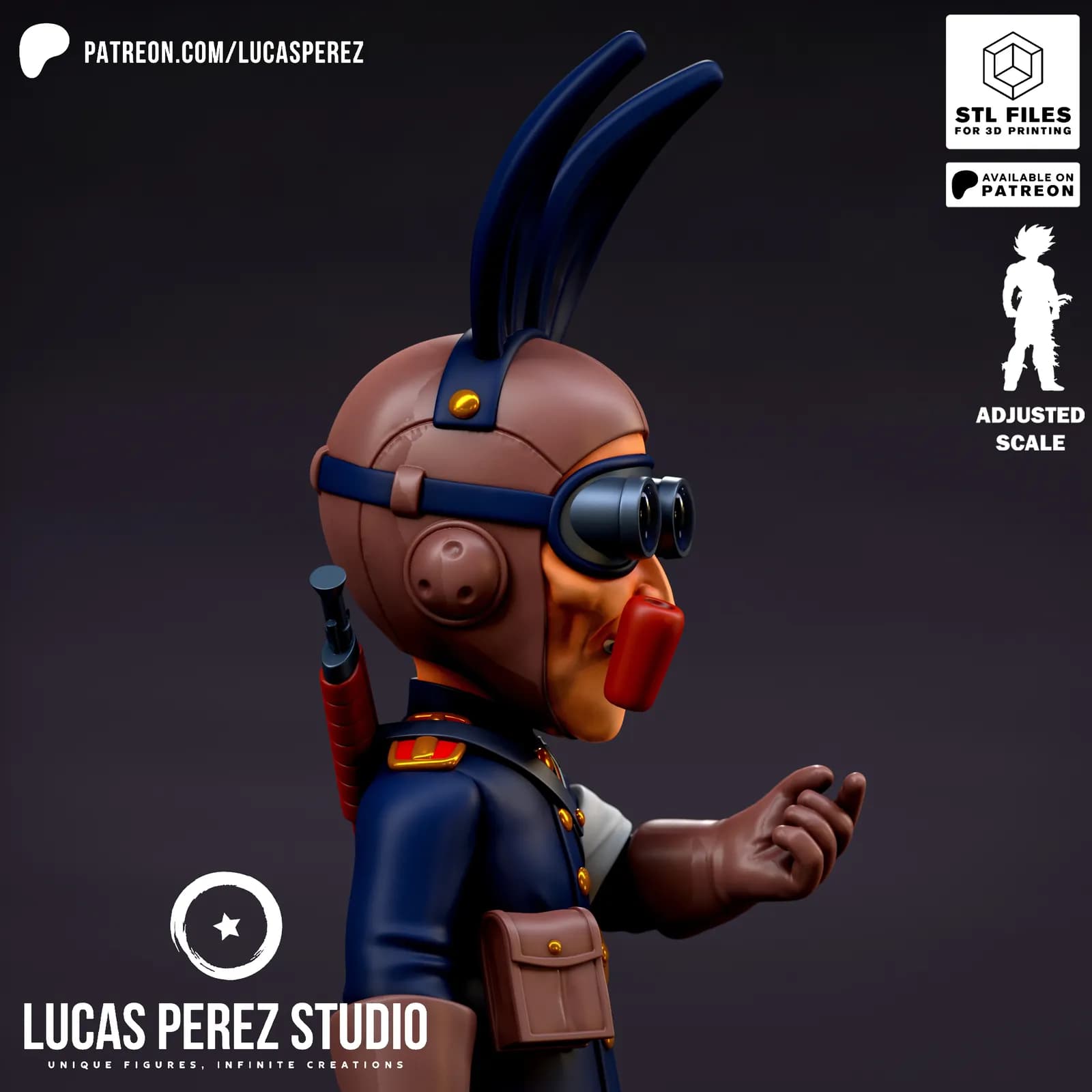 STL - Conejo Militar con Pipa render 4