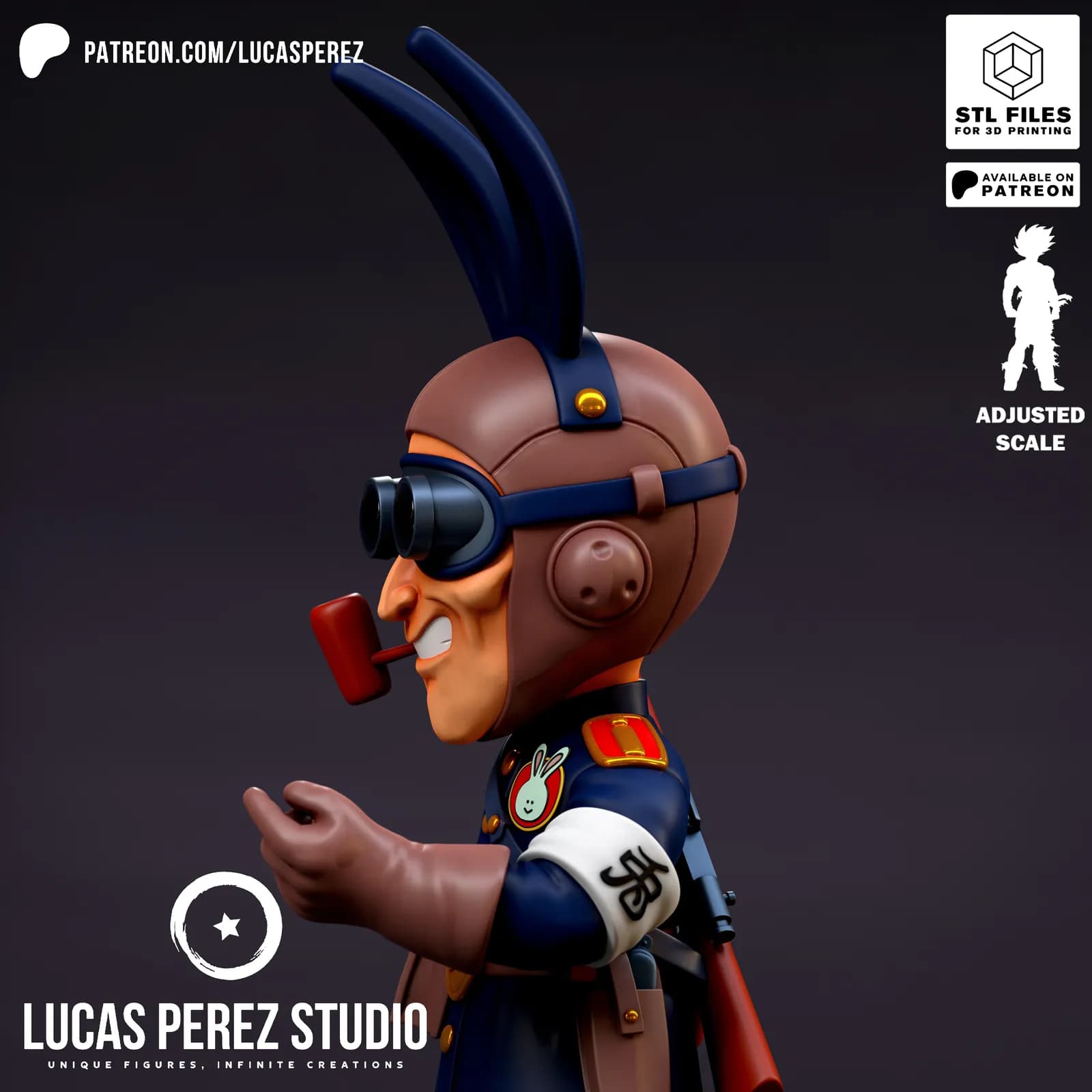 STL - Conejo Militar con Pipa render 5