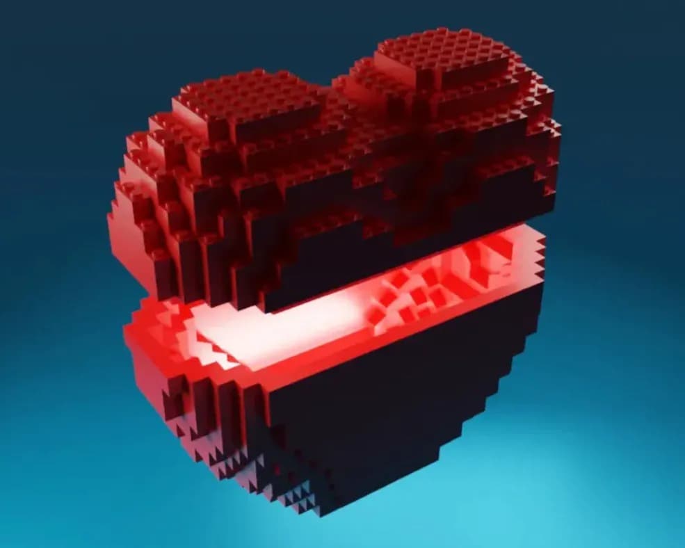 STL - Corazón estilo LEGO para imprimir render 2