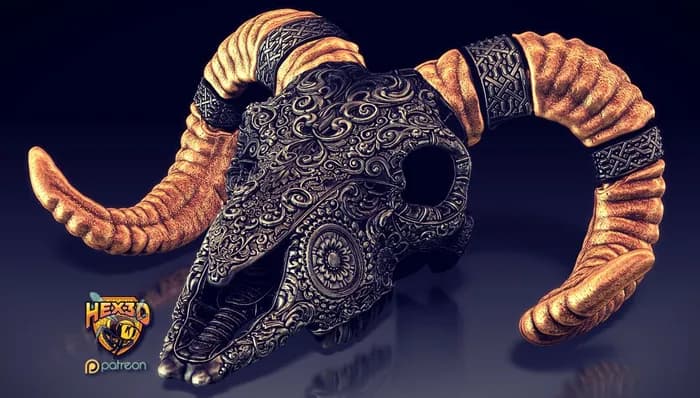 STL - Cráneo de Carnero Ornamentado