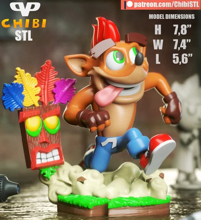 STL - crash bandicoot and aku aku chibi