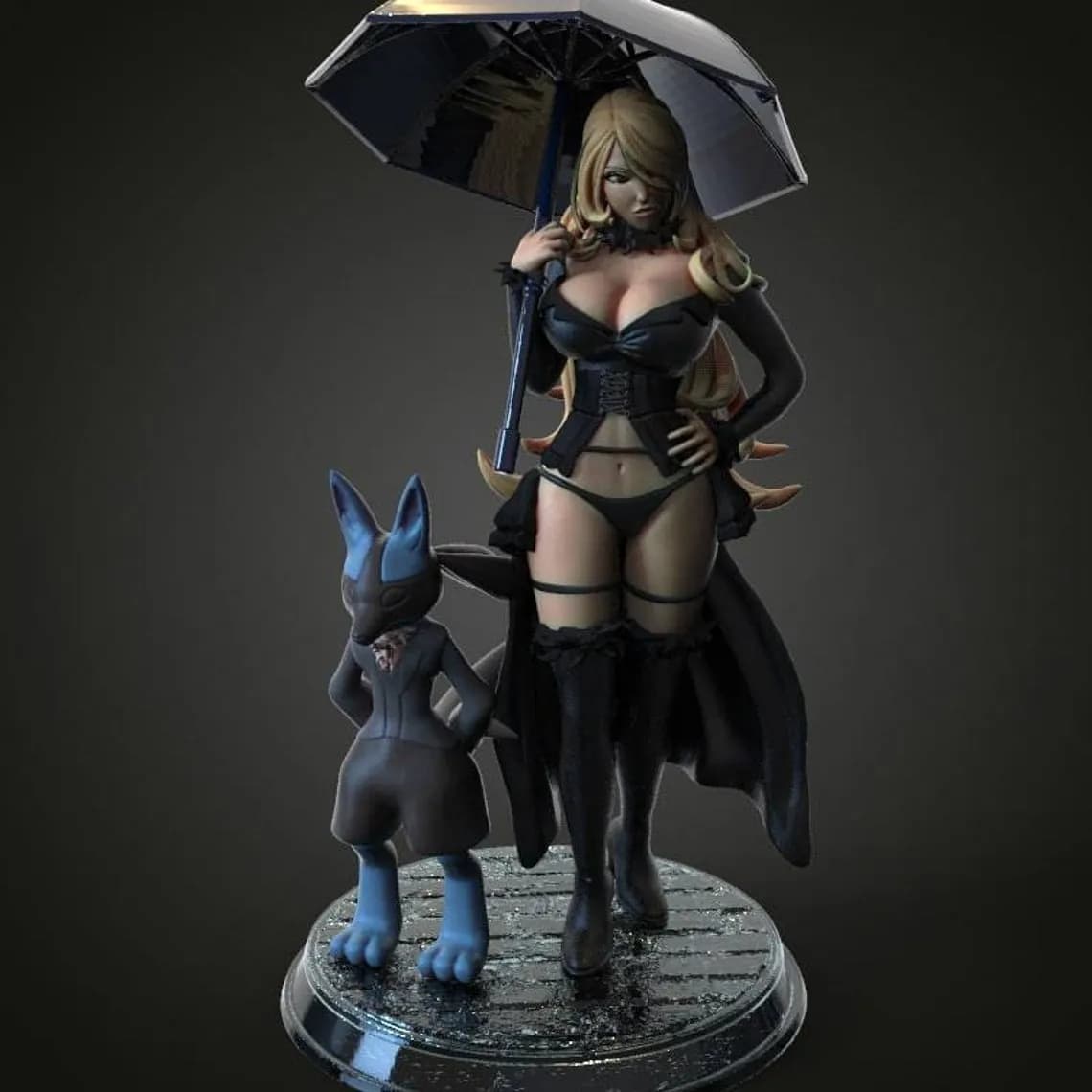 STL - Cynthia y Lucario en traje oscuro
