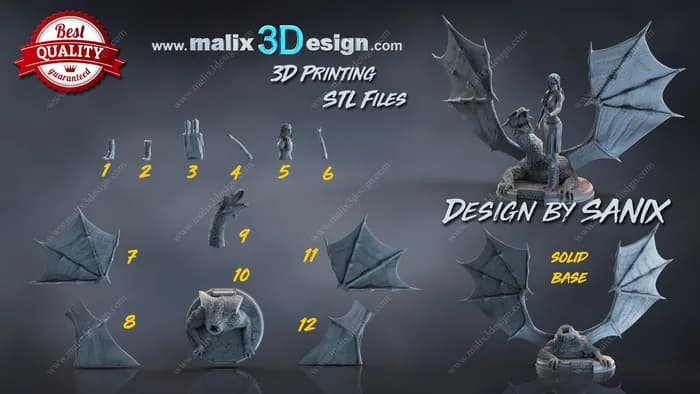 STL - Daenerys Targaryen con dragón render 2