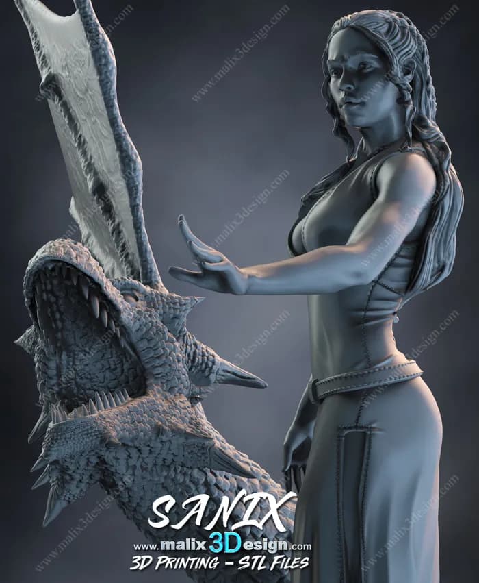 STL - Daenerys Targaryen con dragón render 3