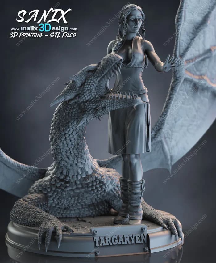 STL - Daenerys Targaryen con dragón render 4