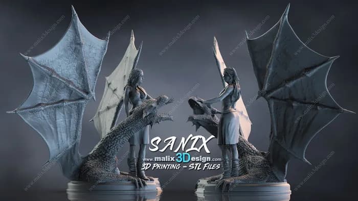 STL - Daenerys Targaryen con dragón render 5
