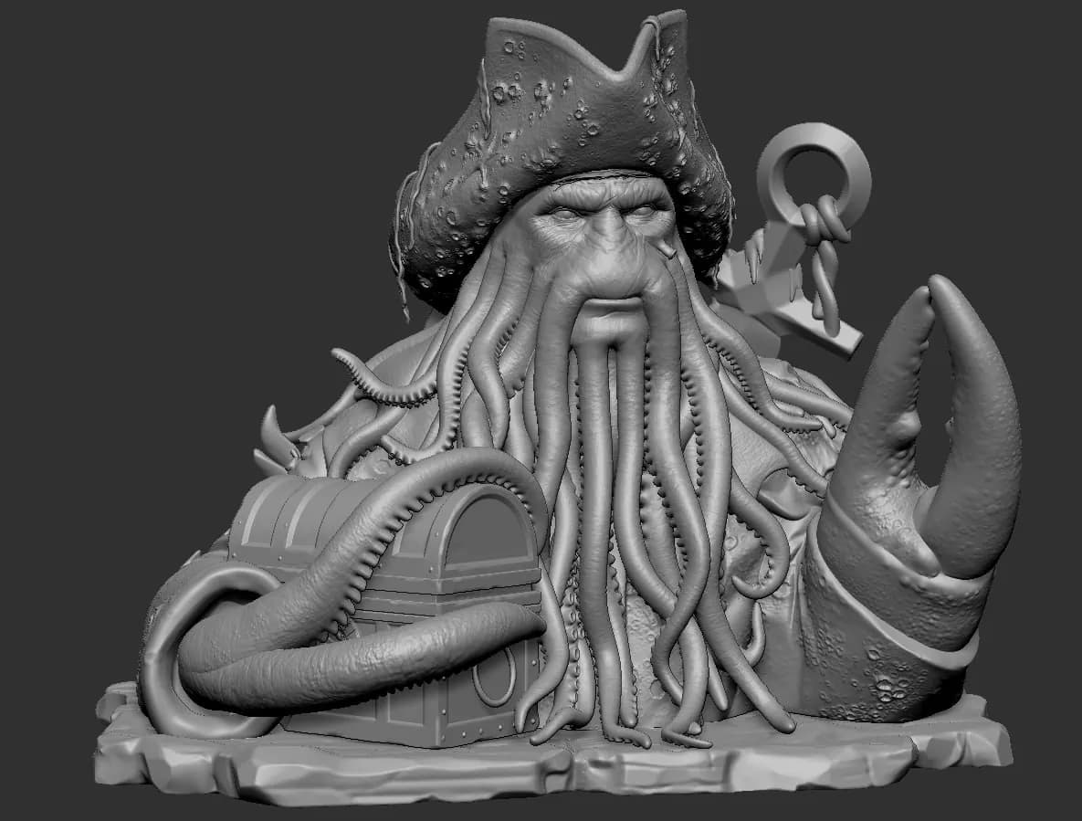 STL - Davy Jones con Cofre render 4