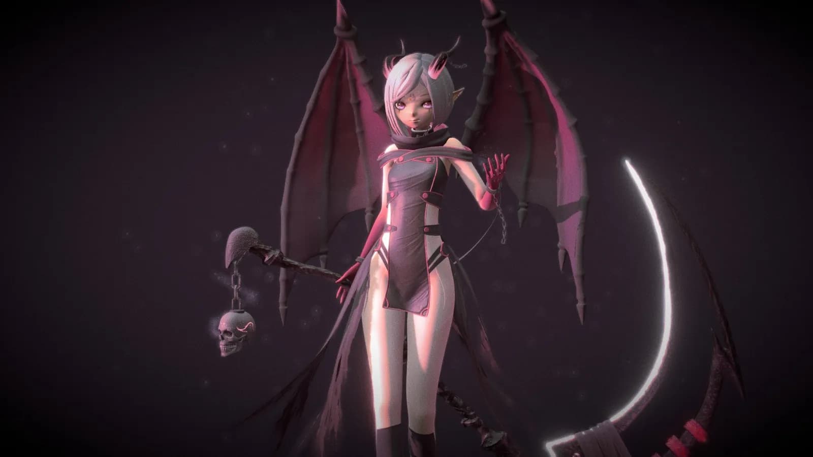 STL - Demonio de Anime con Guadaña render 2