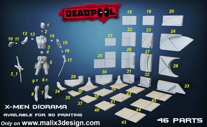 STL - Diorama de Deadpool y Wolverine render 2