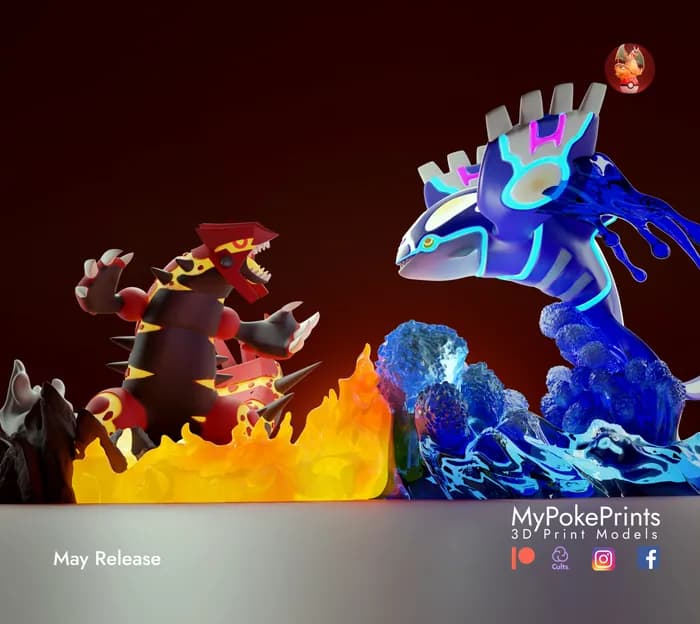 STL - Diorama Groudon vs Kyogre Pokemon