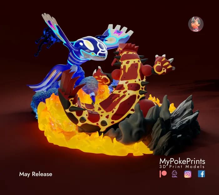 STL - Diorama Groudon vs Kyogre Pokemon render 3