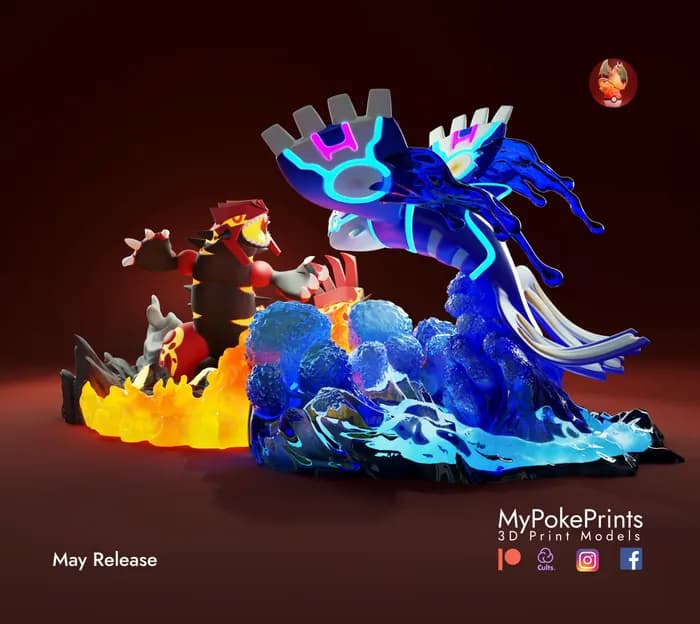 STL - Diorama Groudon vs Kyogre Pokemon render 4