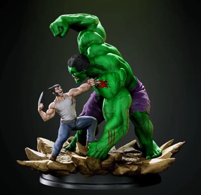 STL - Diorama Hulk vs Wolverine render 2