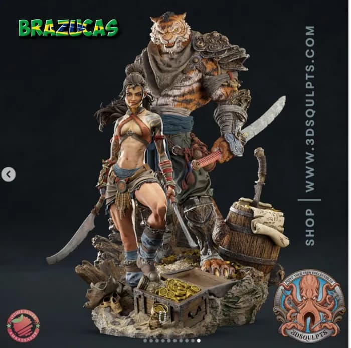 STL - Diosa guerrera y su tigre bestia