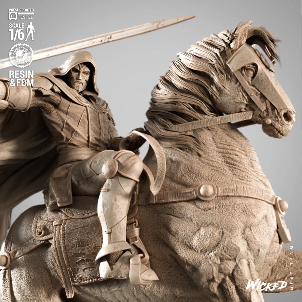 STL - Dr. Doom a caballo render 3