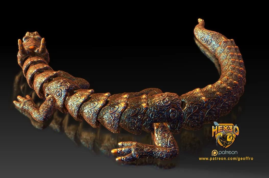 STL - Dragón Ornamental Curvo render 2