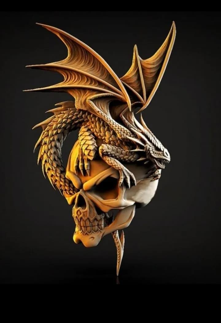STL - Dragón y cráneo con alas