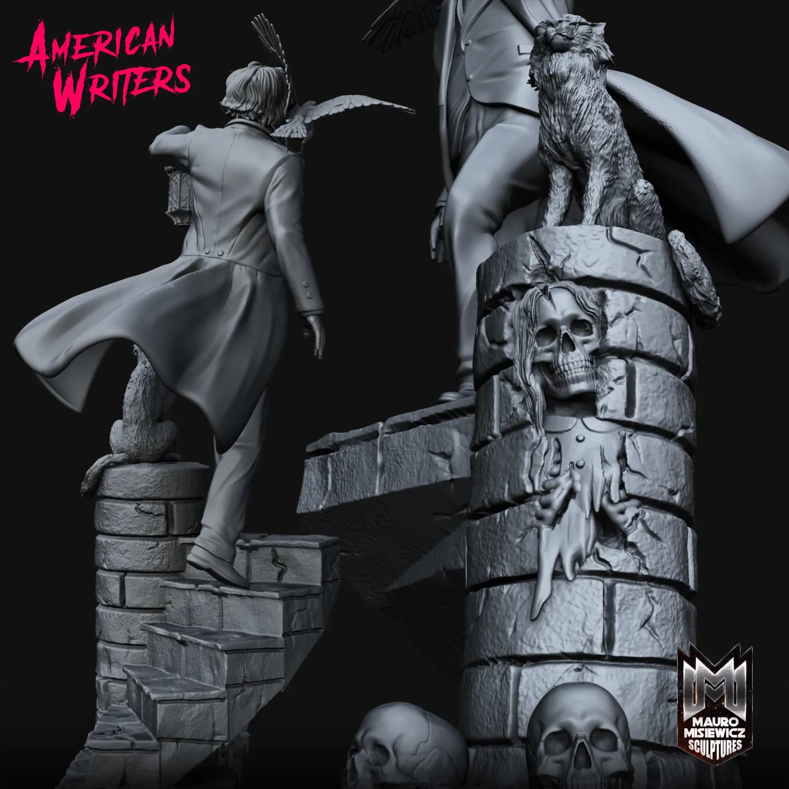 STL - Edgar Allan Poe Figura render 4