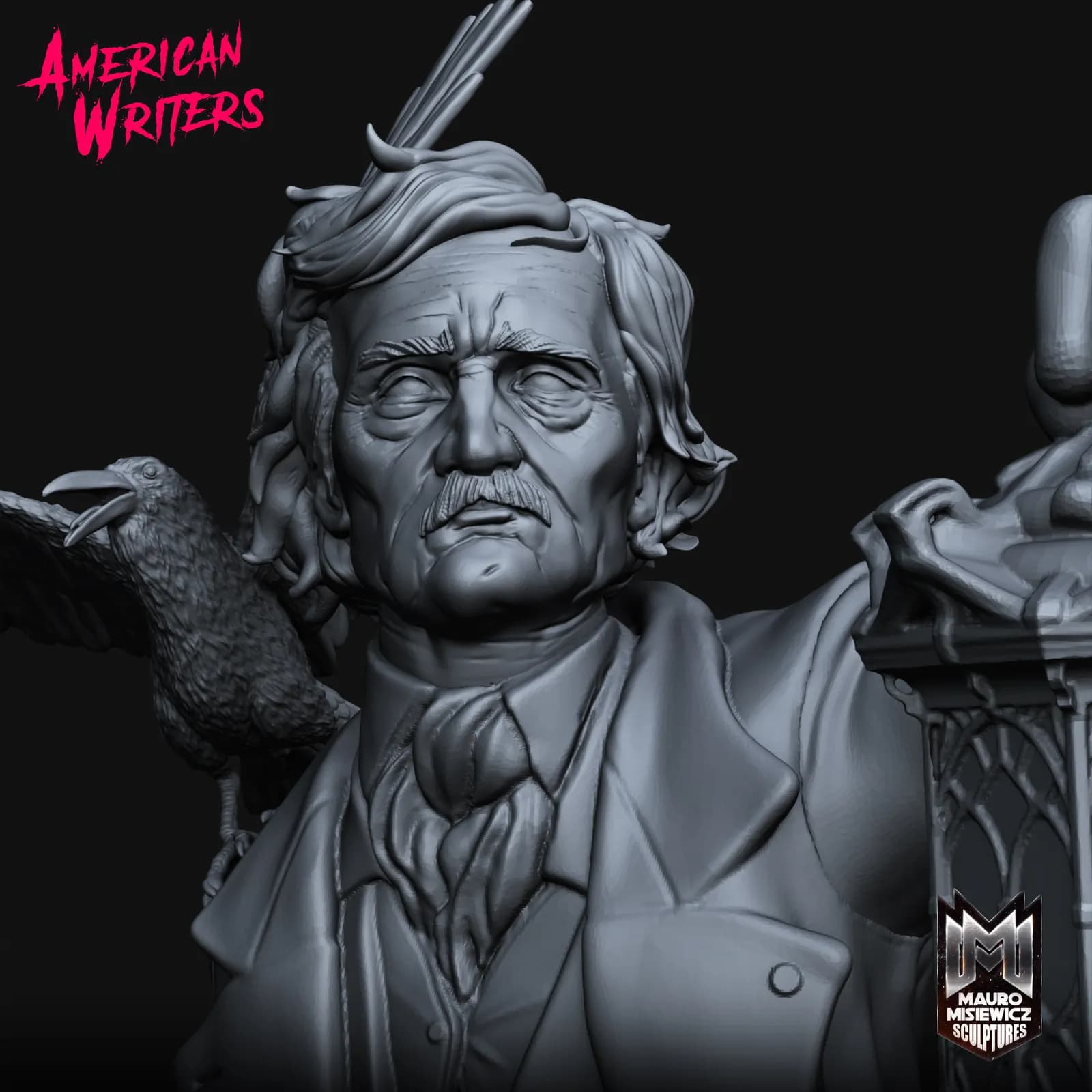 STL - Edgar Allan Poe Figura render 5
