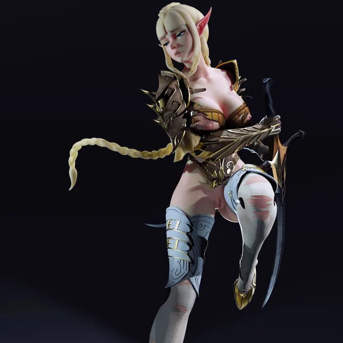 STL - Elfa asesina con armadura dorada render 2
