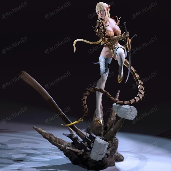 STL - Elfa asesina con armadura dorada render 3