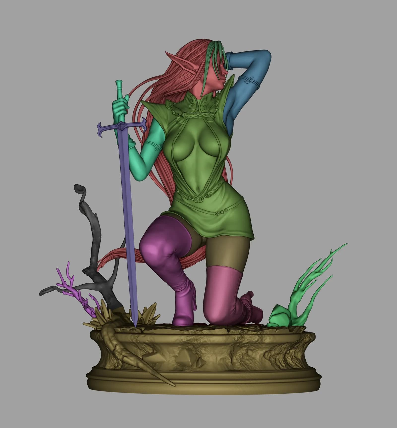 STL - Elfa guerrera con espada render 2