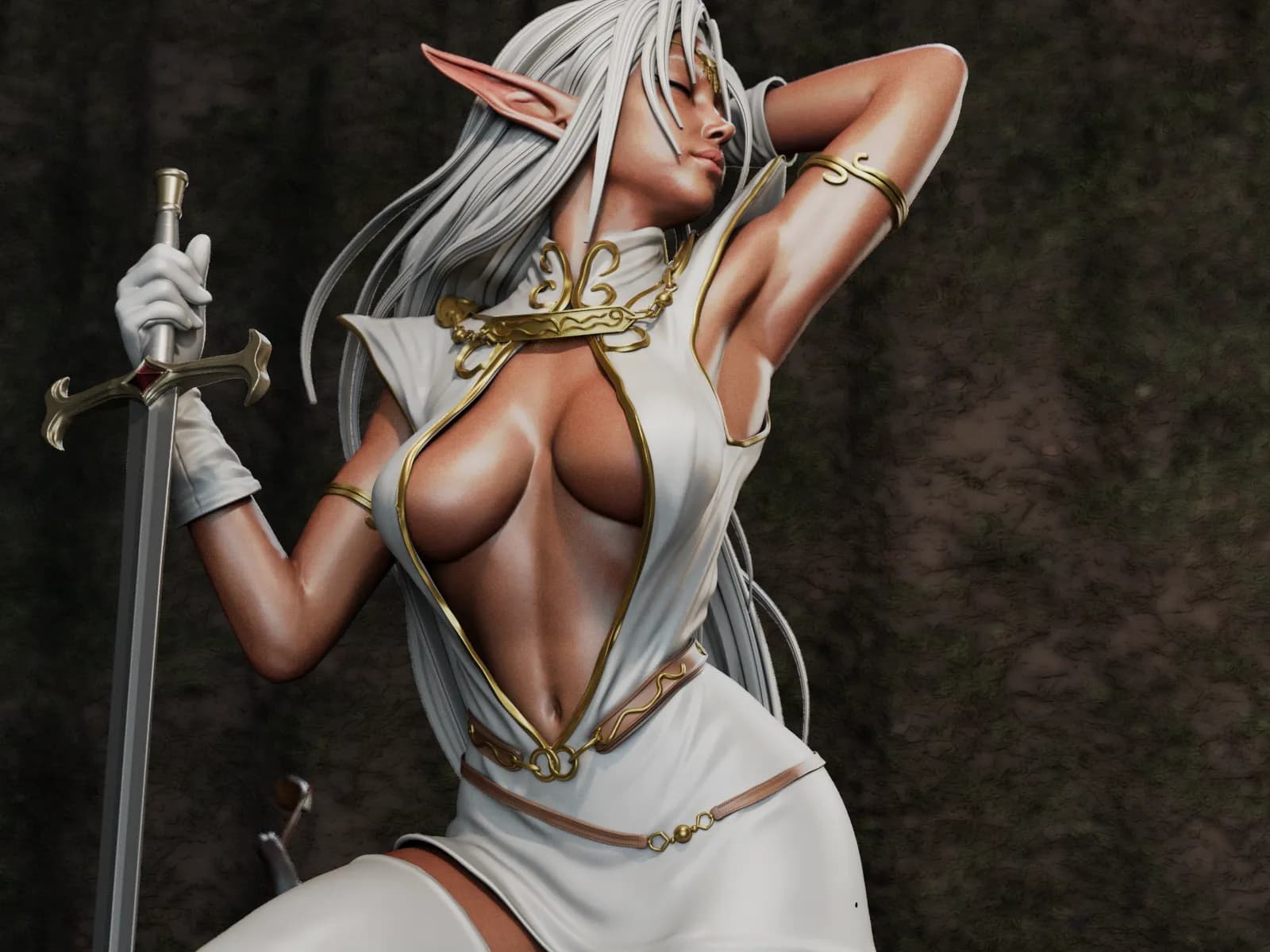 STL - Elfa guerrera con espada render 5
