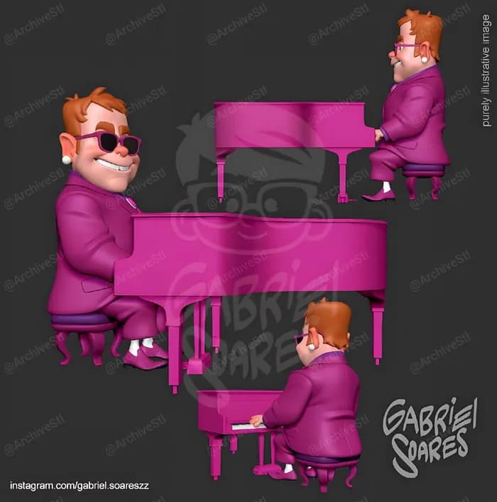 STL - Elton John tocando piano render 2