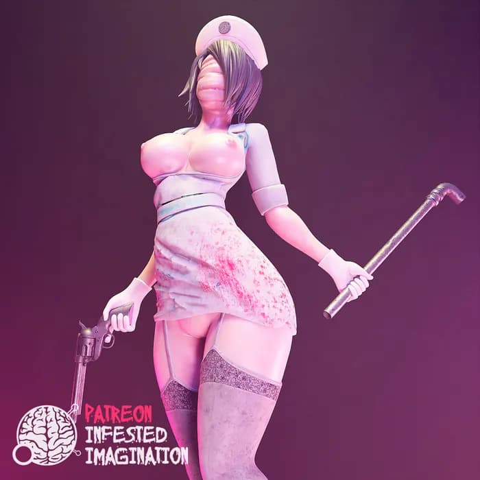STL - Enfermera Siniestra con Arma render 2