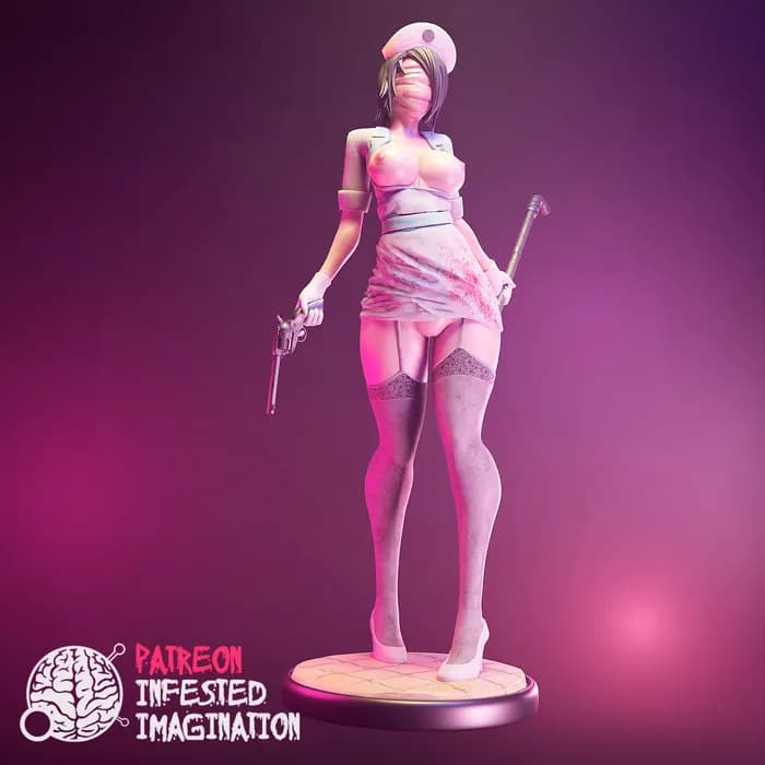 STL - Enfermera Siniestra con Arma render 4