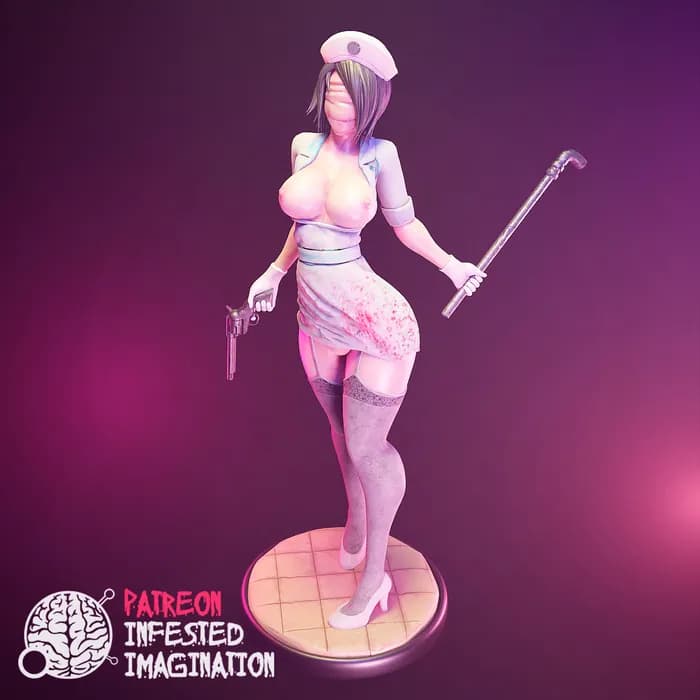 STL - Enfermera Siniestra con Arma render 5